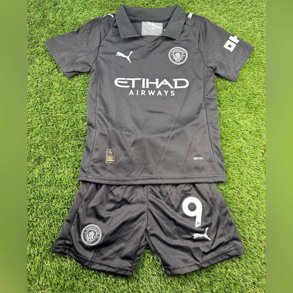 Haaland Manchester City Kids Black Soccer Jersey Set